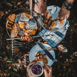 Breakfast in the Woods cooked over an open fire